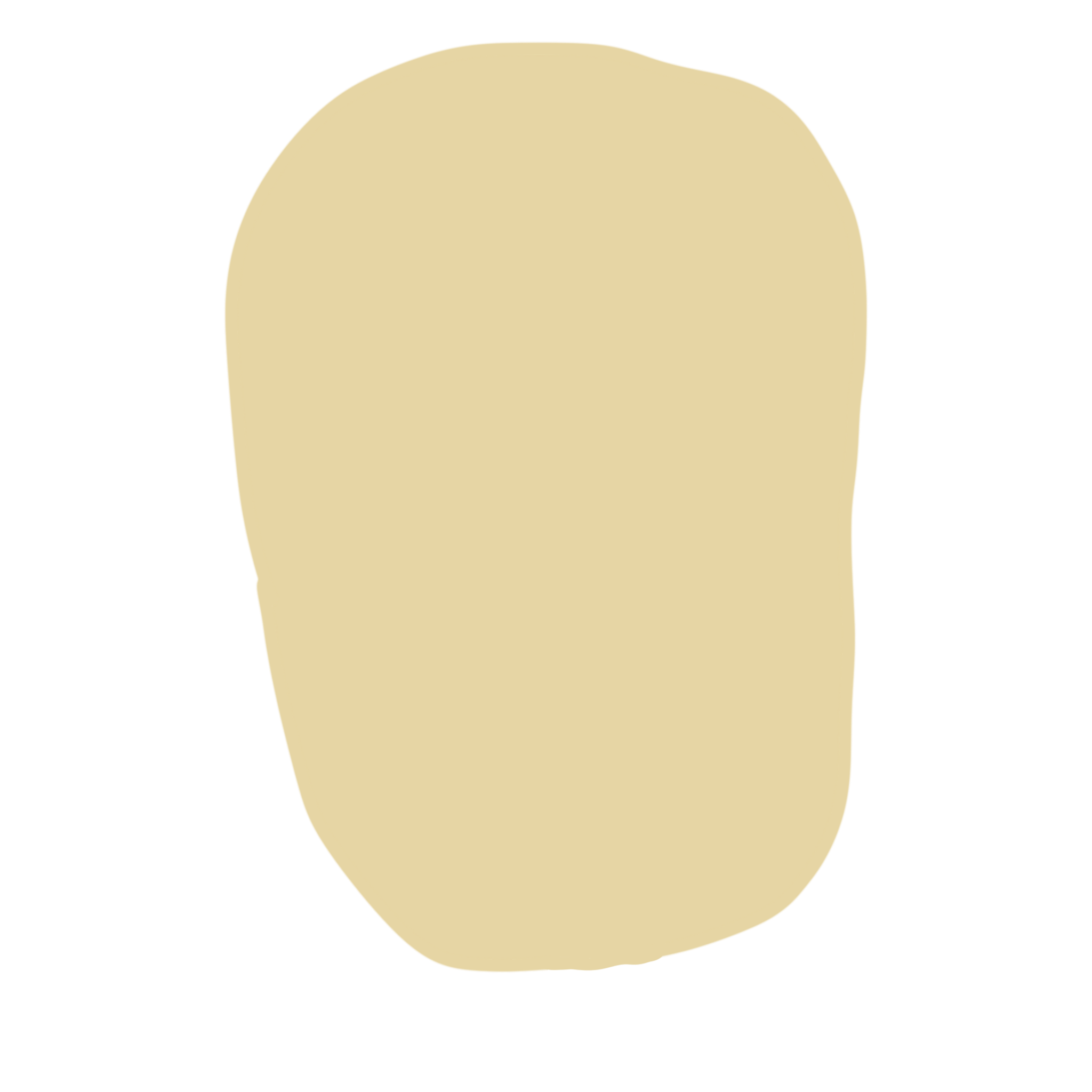 a tan round oval shape that gets narrower at the bottom